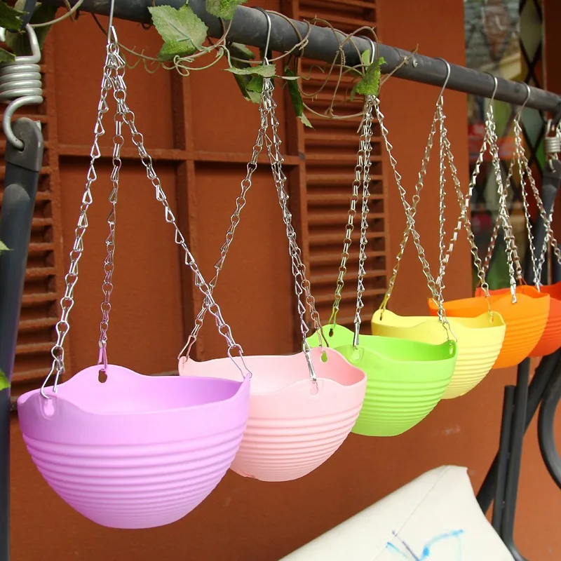 Round Hanging Flowers Basket For Chain Planter Artificial Hanging Pots Plant Garden Decor Indoor Outdoor Balcony Home Planter