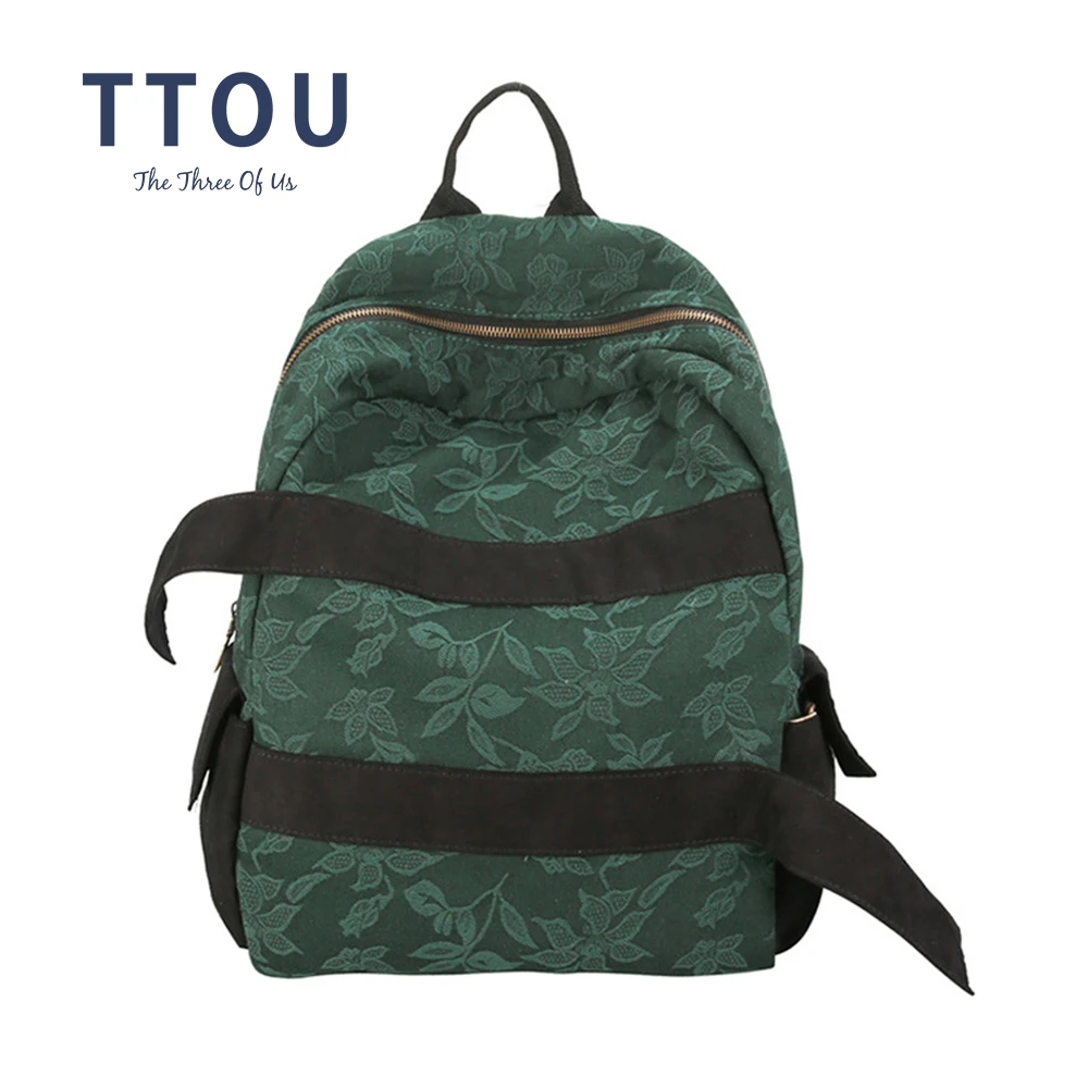 

TTOU Women Jacquard Canvas Backpack Fashion School Bag for Teenager Girls Female Patchwork Travel Bag