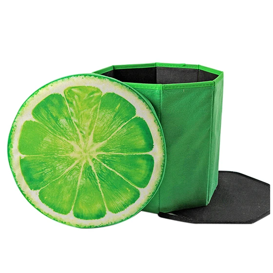 

Hot Sale Folding Storage Organizer Ottoman Stool, Cute 3D Creative Fruit Velvet Children Toy Storage Box, Footstool Seat