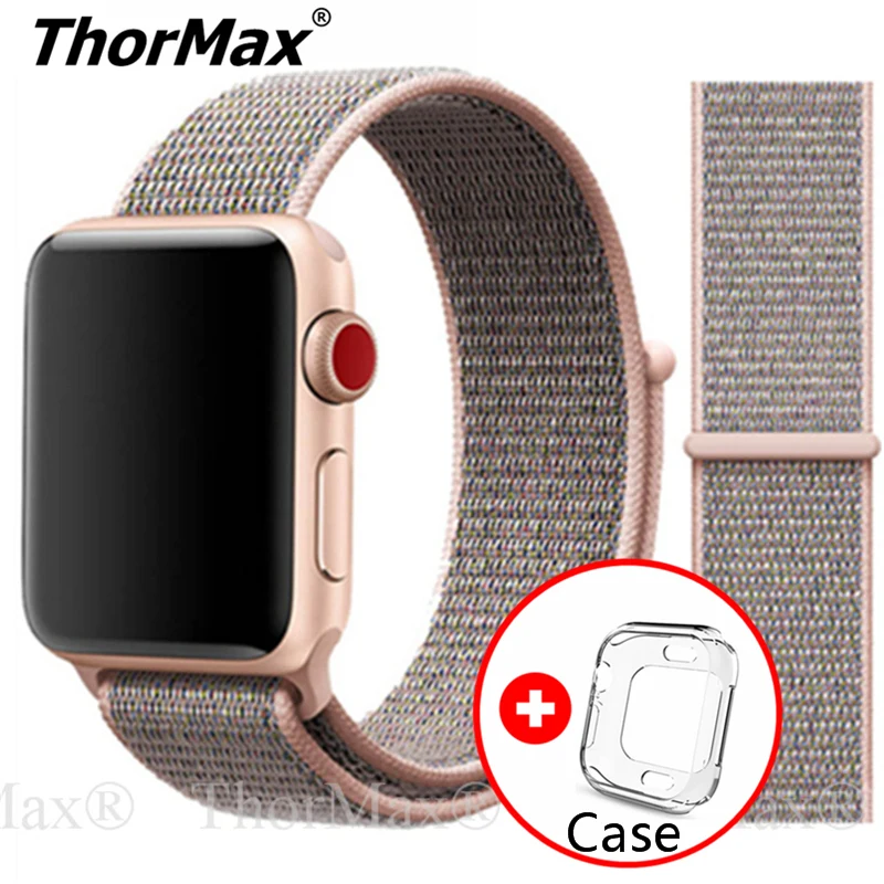 

Stripe Colorful Nylon Loop Witch Case Breathable Watchband for Apple Watch iWatch 4 Sports & Edition Sport Bracelet Strap Wrist