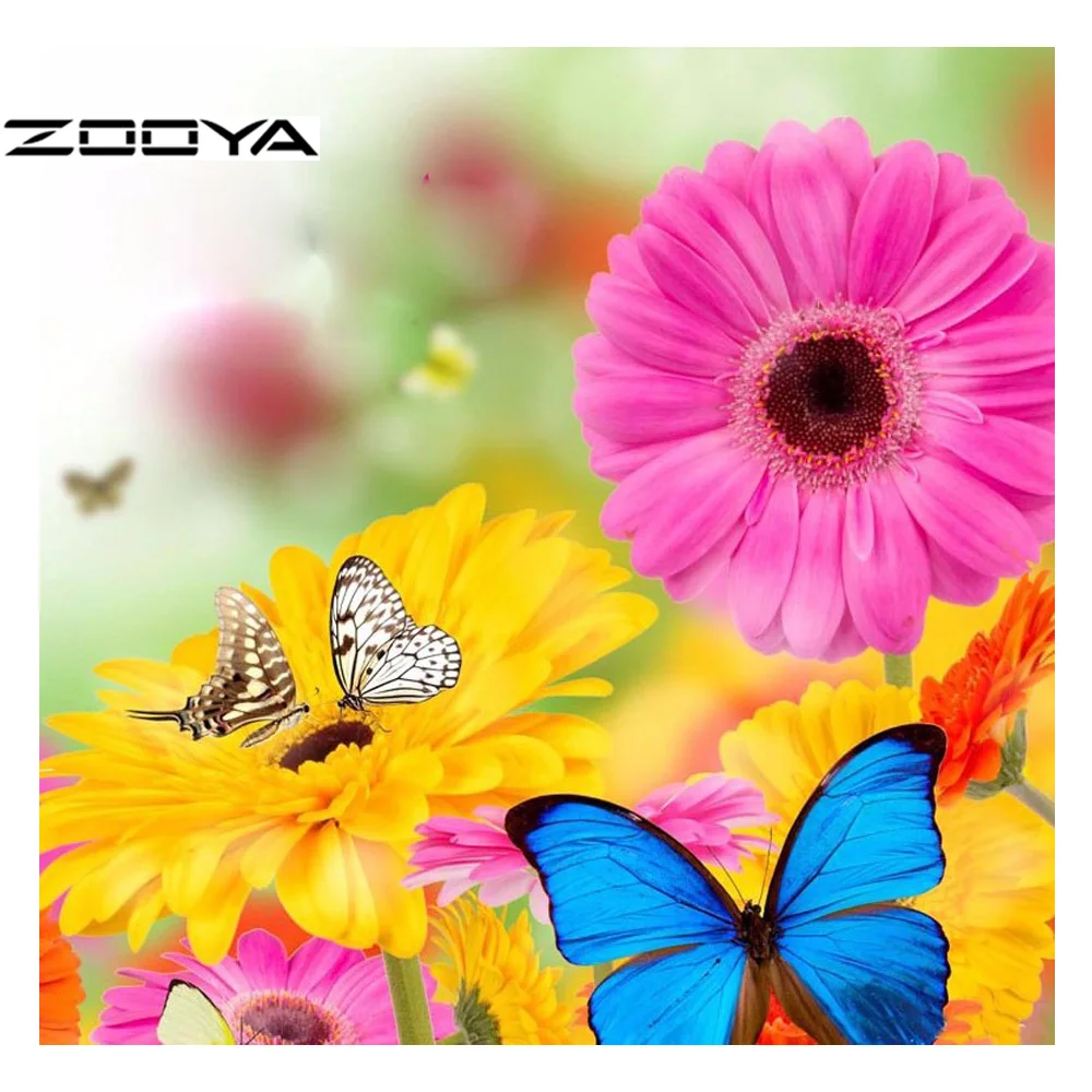 ZOOYA алмазов картина с изображением цветов и бабочек Алмазная вышивка набор