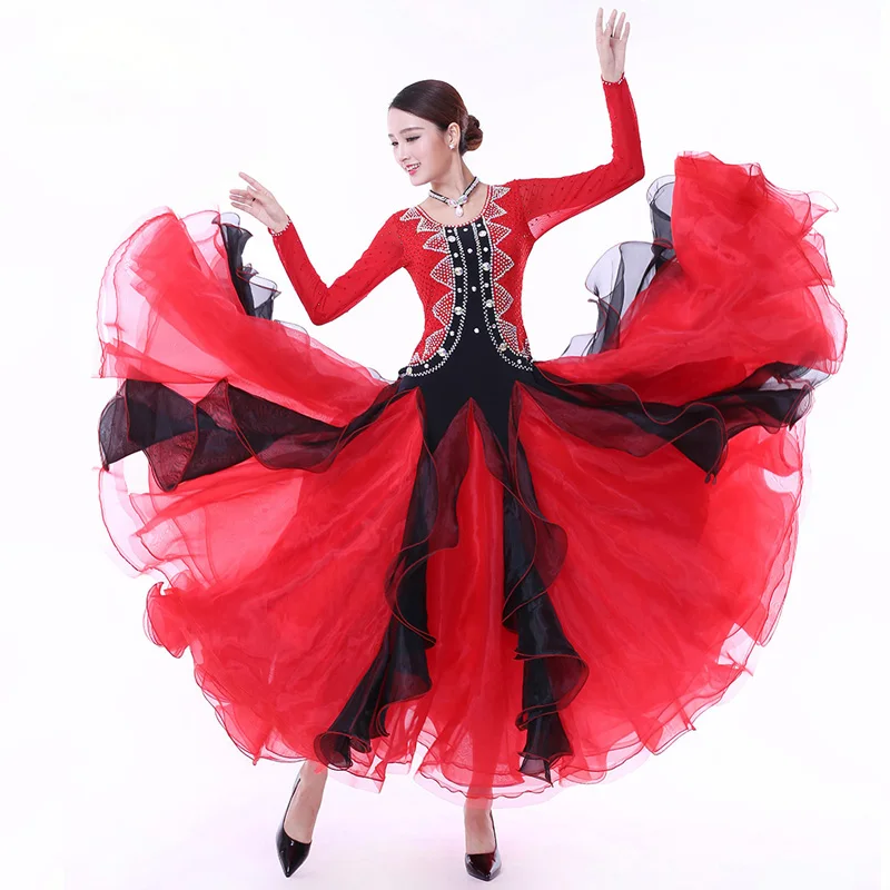 

Adult Ballroom Competition Dance Dresses New Arrival Long Sleeve Flomenco Dance Costume Women's Standard Ballroom Dancing Dress