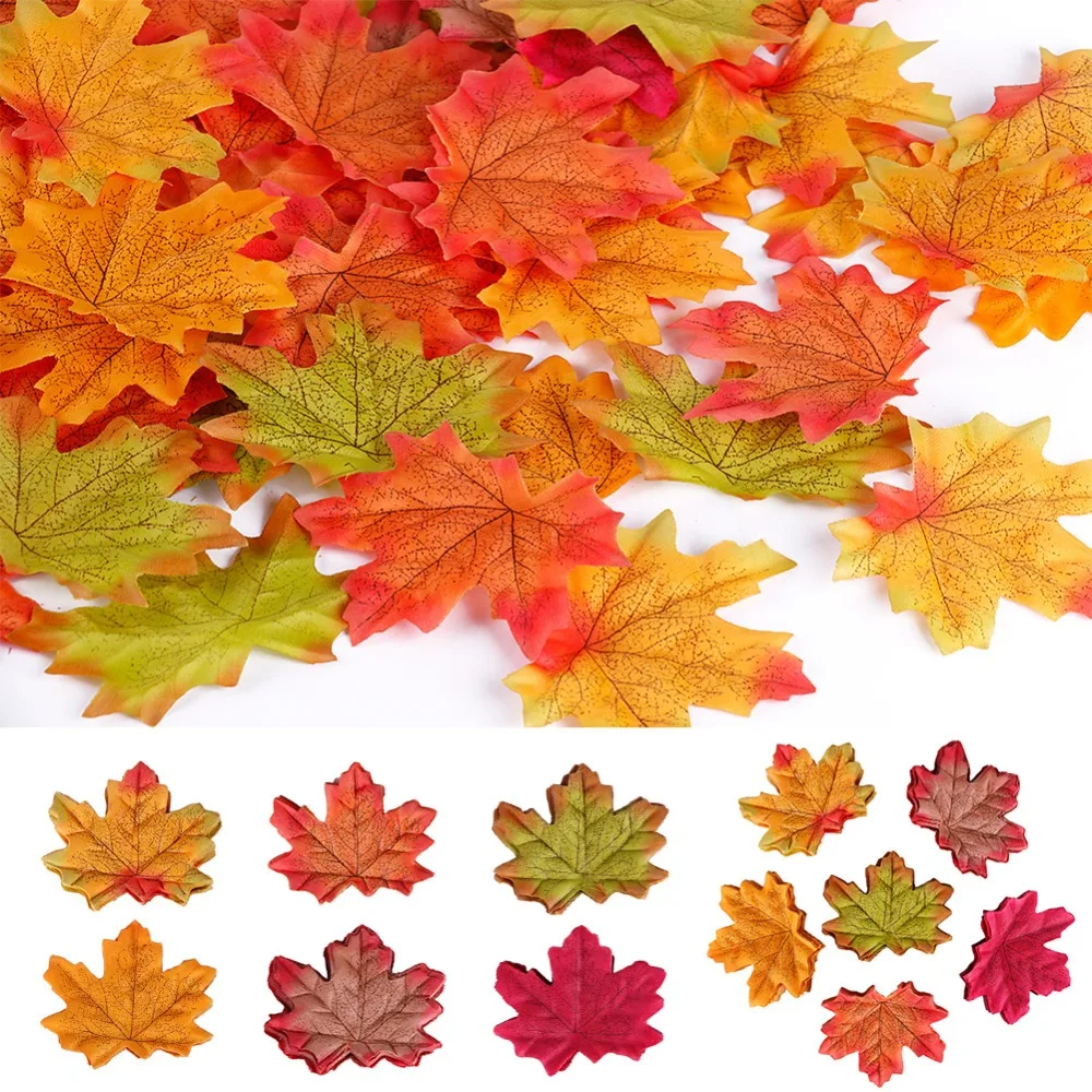 200-1000pcs Fall Silk Leaves Wedding Favor Autumn Maple Leaf Decorations