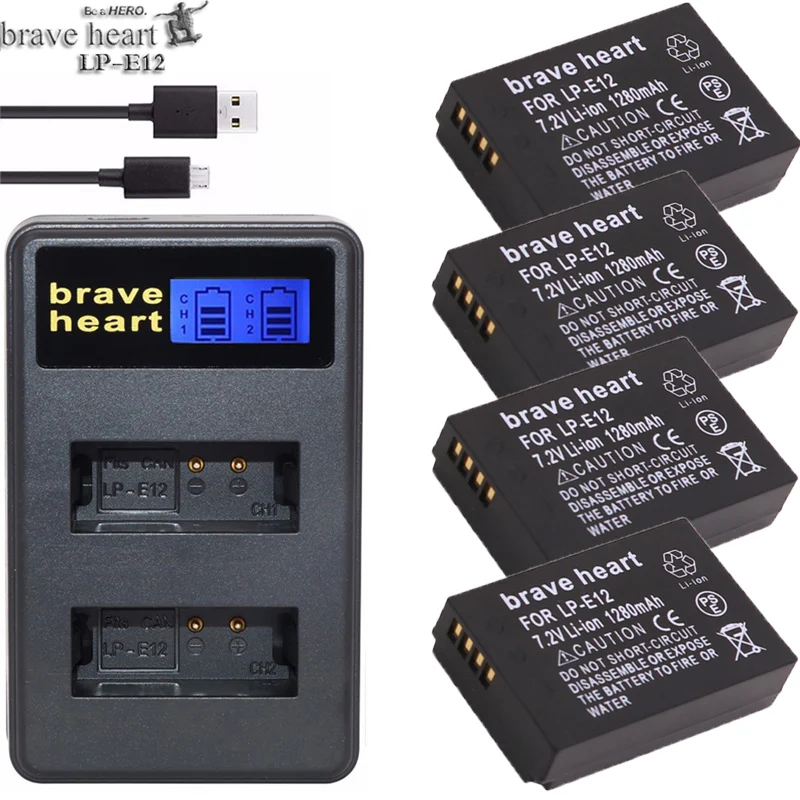

brave heart 4x LP-E12 digital camera battery PACK for canon LP E12, EOS M M2 100D Kiss X7 Rebel SL1 high quality lpe12 batteries