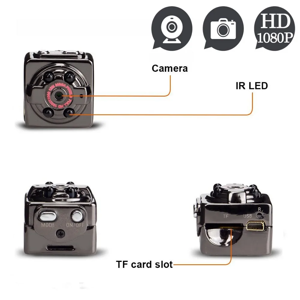Caméra Espion Full HD 1080P SQ8 Mini Webcams Nocturne Détecteur Move Lumière 