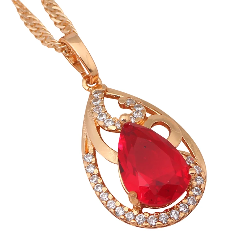 

Nobby water drop design gold tone Garnet crystals Red zircon necklaces & pendants for wedding fashion jewelry LN405A