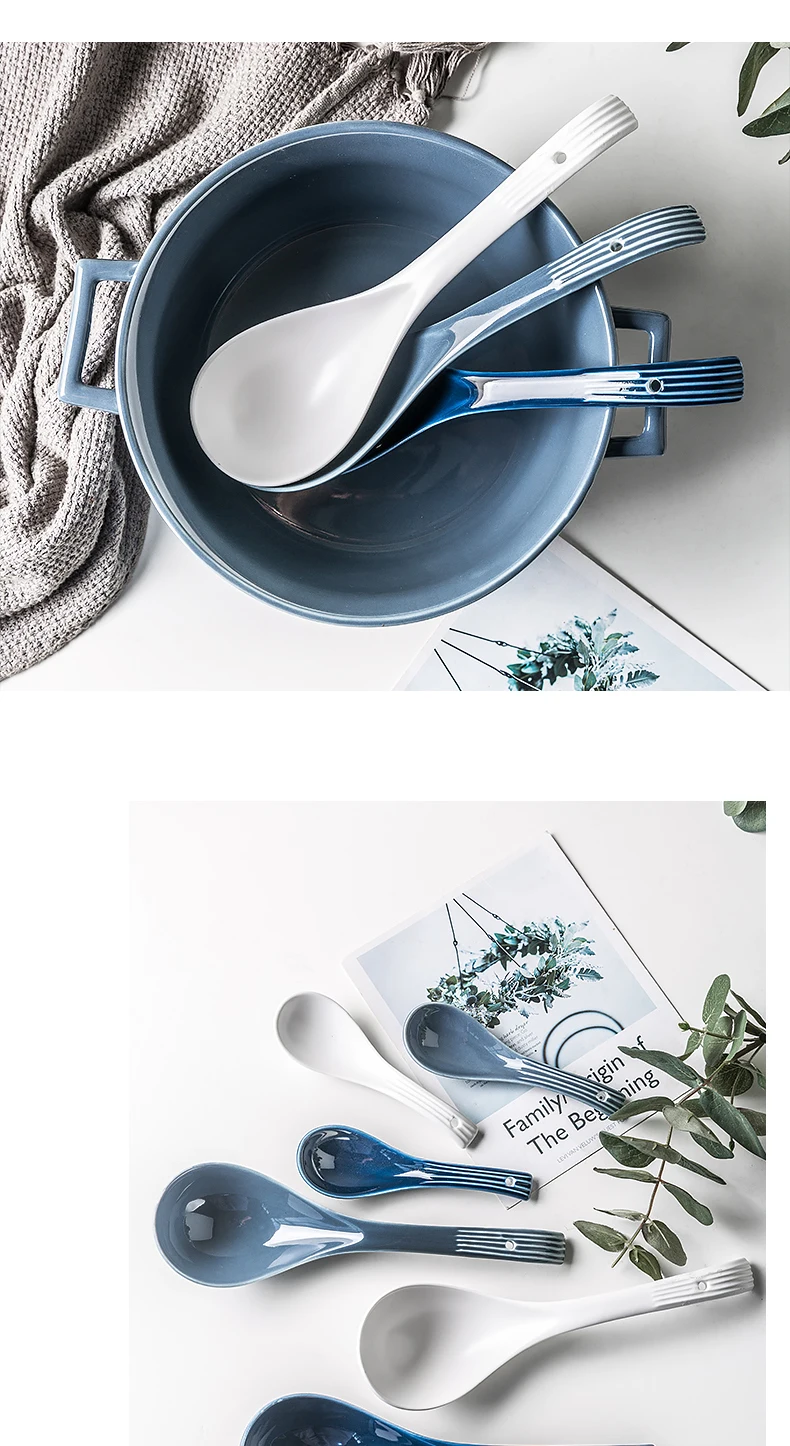 ANTOWALL в скандинавском стиле керамическая посуда бытовая Простой Большой половник суповая ложка сине-белая маленькая рисовая ложка