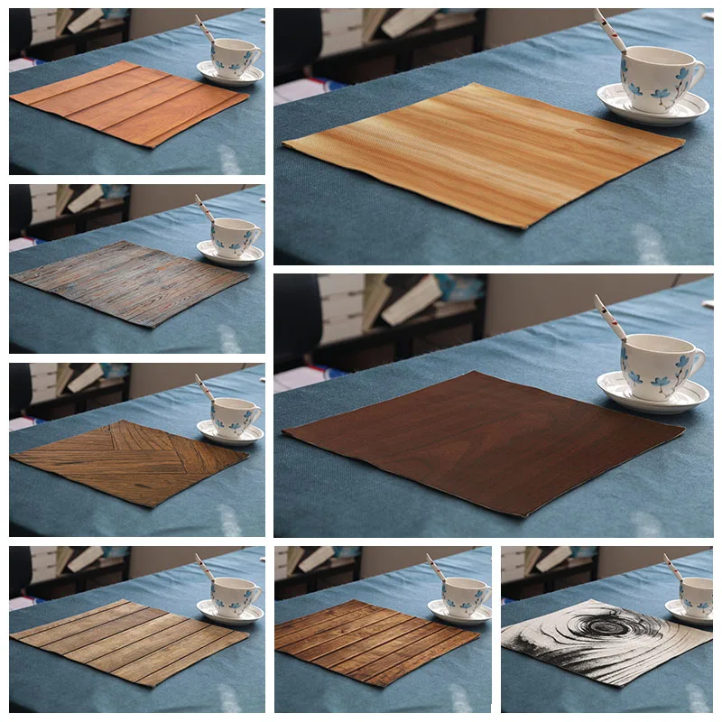 

Vintage geometry waterproof Kitchen Table Mats Cotton Linen Table Retro geometric Texture wooden board Decorative Placemats