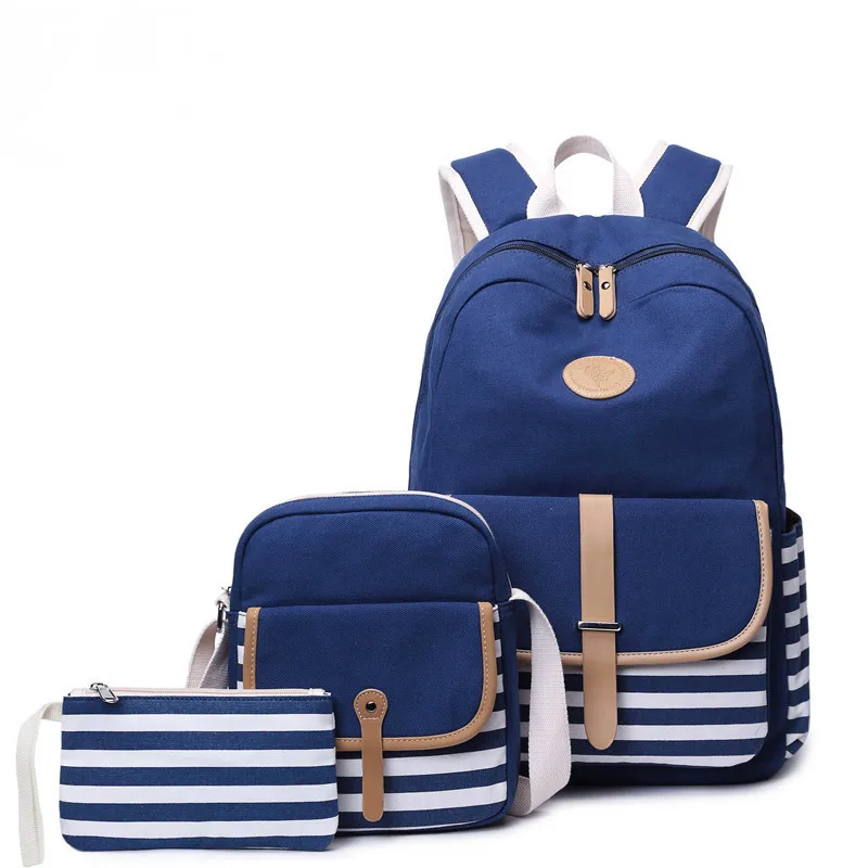 

Lisse Simple stripe Backpacks Preppy Style Big capacity Canvas Bag Korean printing with Message Bag and Clutch Bag