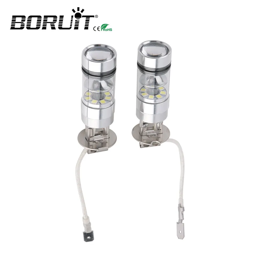 

BORUiT 1 Pair Universal Fog Lamp 100W H1 H3 H8 H9 H11 LED Fog Light Car Headlight Bulbs 360 Degree Auto Headlamp Daytime Lights
