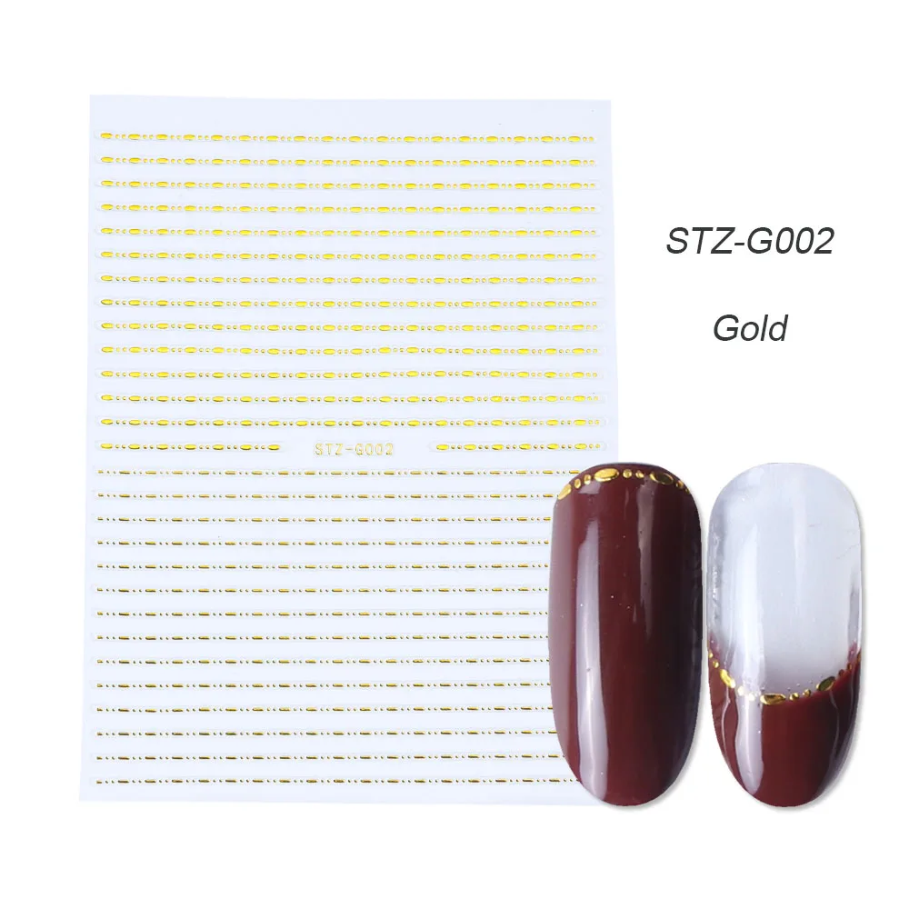STZ-G002 Gold 1 шт золотые Серебристые 3D наклейки для ногтей прямые изогнутые вкладыши полосы ленты обертывания геометрический дизайн ногтей украшения BESTZG001-013 - Цвет: STZ-G002 Gold