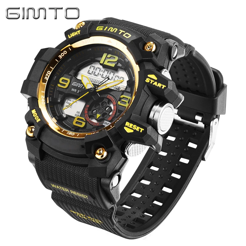 

GIMTO Brand Men Sport Watches Dual Time Military Date Clock LED Digital Watch Man Shock Waterproof Stopwatch Relogio Masculino