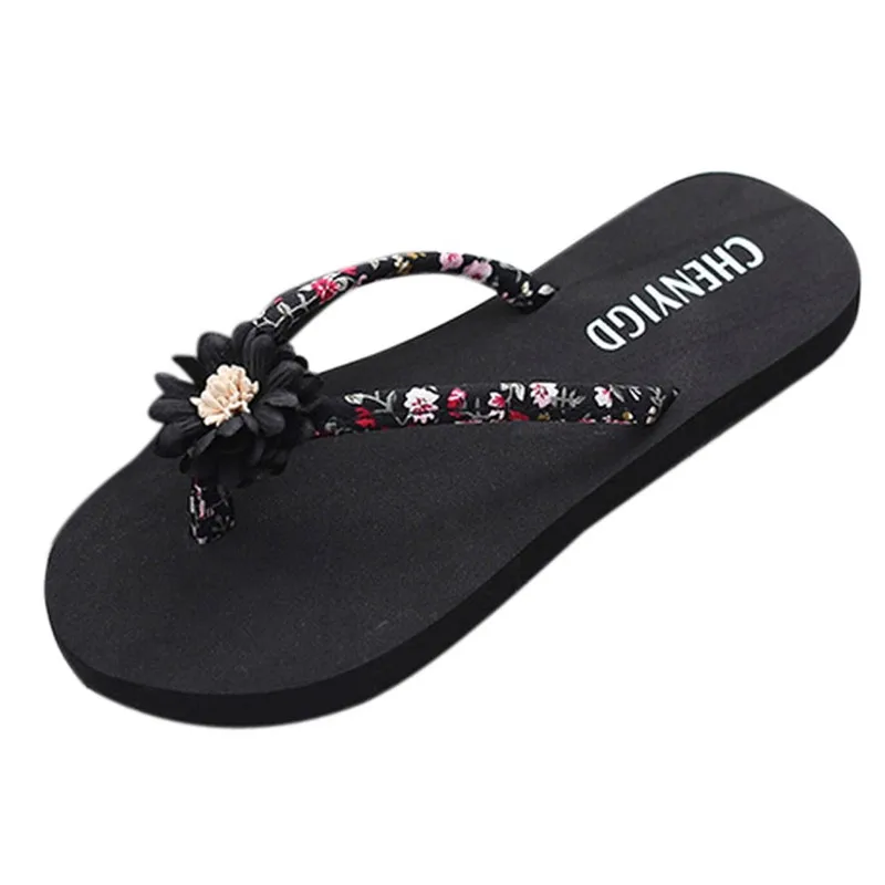 

2018 Fashion Floral Beach Sandals Women Summer Slippers Summer Flip Flops Flat Shoes For Ladies Flat Heel Footwear Size 36-40