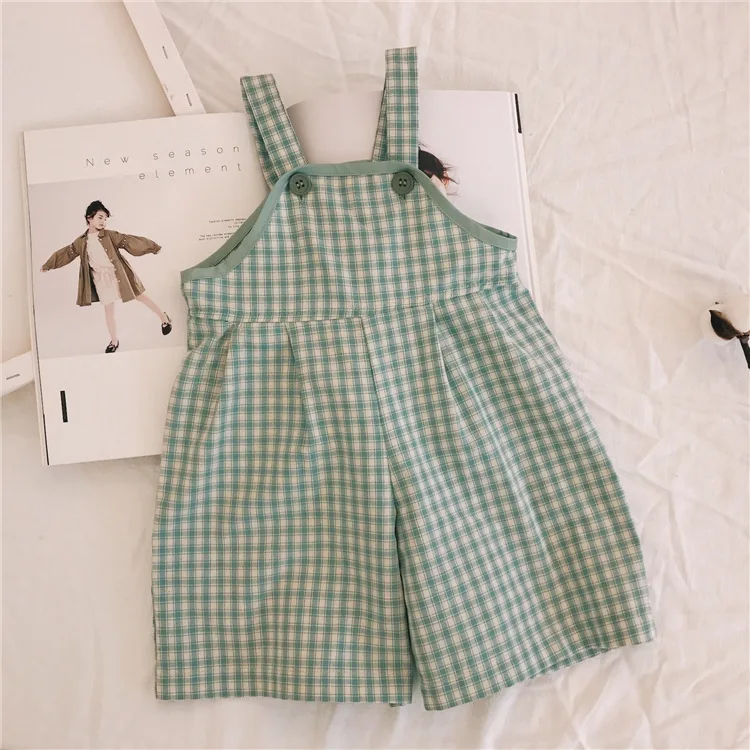 

2019 Summer Toddler Kids Girls Boys Overalls Plaid Cotton Rompers Fashion Korean Casual Clothings