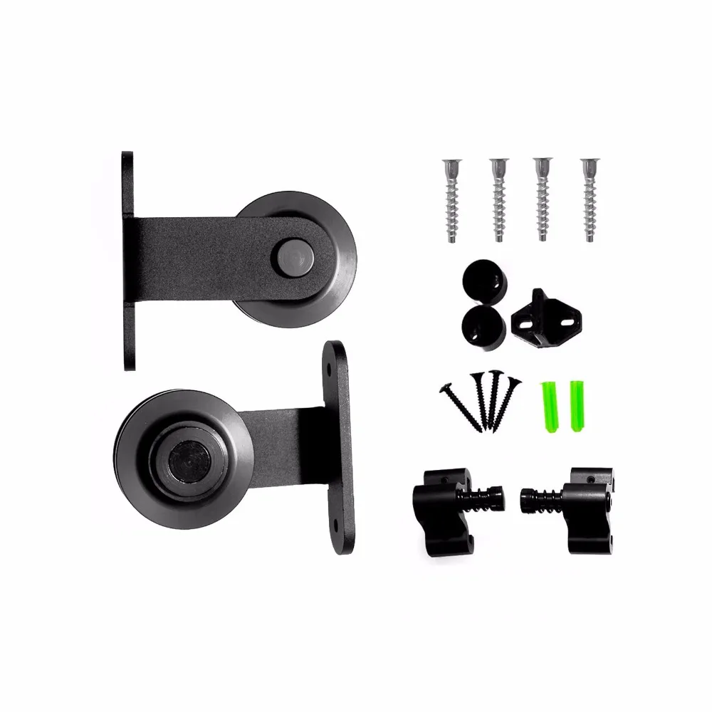 LWZH Heavy Duty Sliding Barn Door Hardware Kit Black T- Shaped Roller for Closet Sliding Door