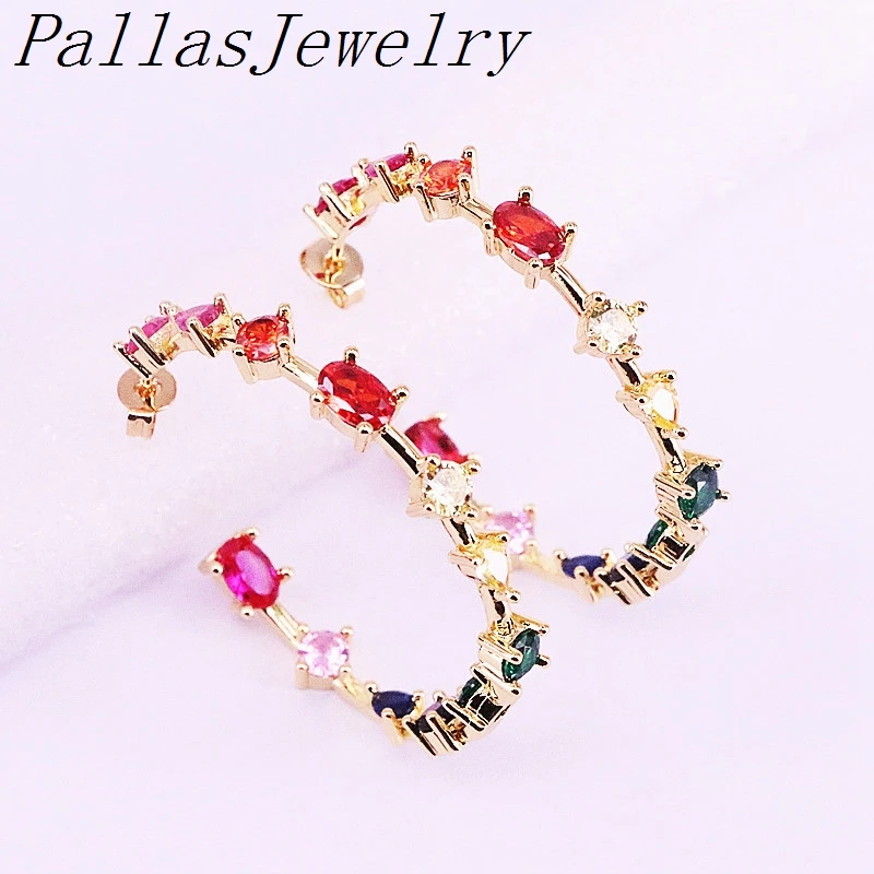 4Pairs Silver /Gold/Rose Gold/Black color rainbow micro pave cz circle studs earrings girl women fashion jewelry