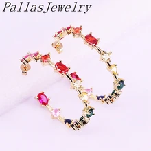 4Pairs Silver /Gold/Rose Gold/Black color rainbow micro pave cz circle studs earrings girl women fashion jewelry