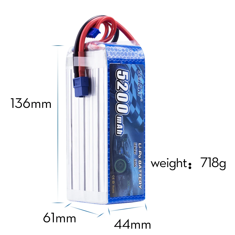 SEASKY 22.2V 5200mAh 6S 60C-120C LiPo Battery with XT60 T Plug for RC DJI F450 Quadcopter RC Helicopter Airplane Hobby Drone FPV