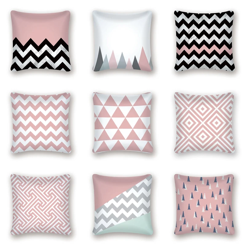 

Pink Geometric Nordic Cushion Cover Striped Throw Pillow Cover Polyester Cushion Case Sofa Bed Decorative Pillow Case Cojines