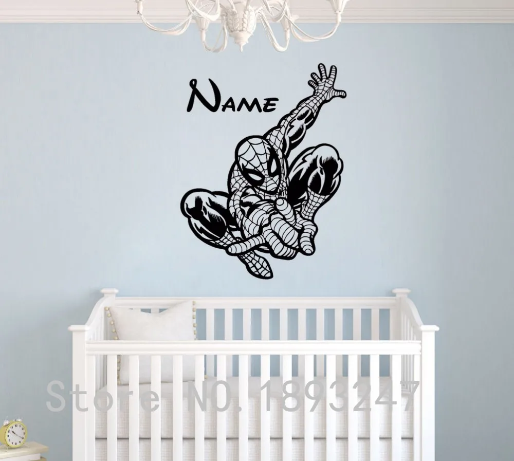 Spiderman Removable Vinyl Customs Name wall decal Cartoon Poster Decals