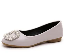 2016 Women Flat Shoes Genuine Leather Women’s Loafer Pointed Toe Pearl Shoes Sandals Suit Single Shoes Women Low Heels Flats