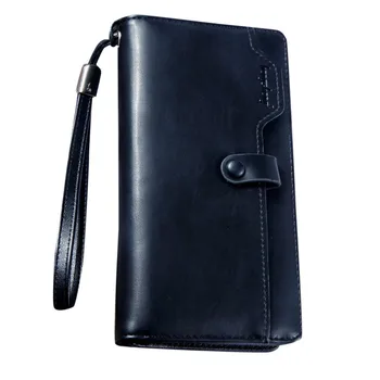 

Maison Fabre Leather Wallet Men's Retro Zip Wallet Solid Color Clutch Long Wallet Men Multi Card Wallet For Credit Cards