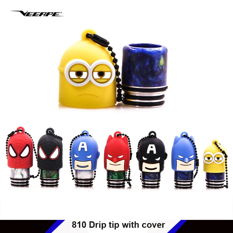 

Veeape veeape 810 510 drip tip with cover mouthpiece with cover for Captain America Batman Spiderman Minions E-cig sanitary cap