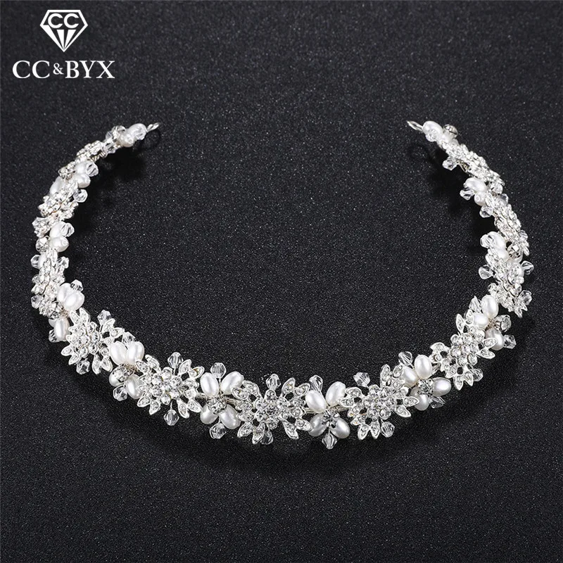 

CC Headband Hairbands Crown Full Rhinestone Beads Pearl Engagement Wedding Hair Accessories For Bridal Jewelry Handmade hx146