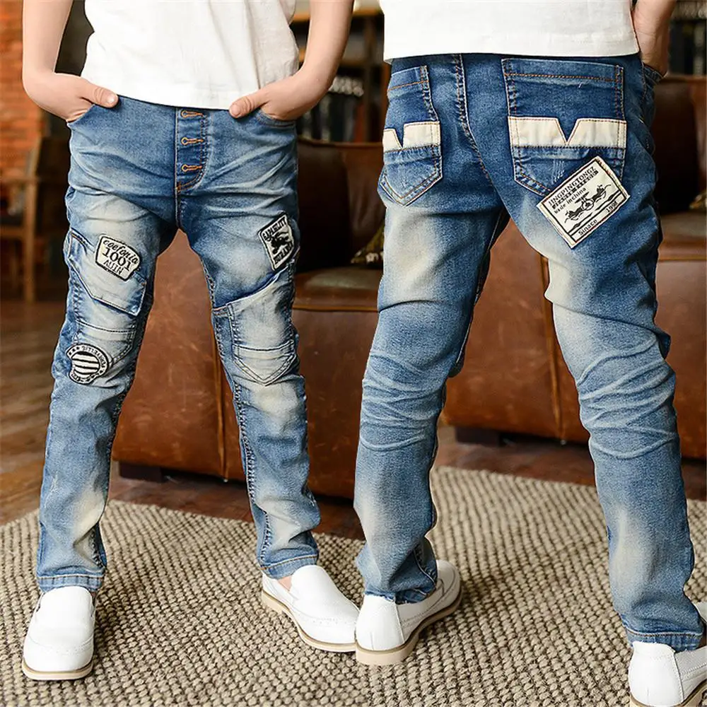 Boys Jeans 2015 New Autumn Cotton trend Pocket Patch Elastic Waist
