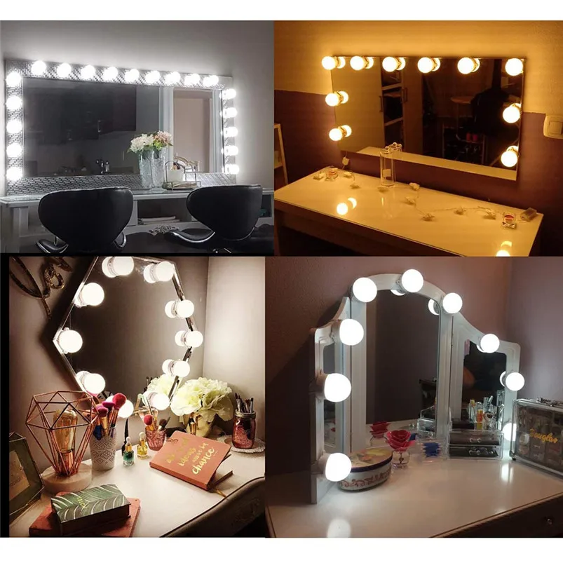 DIY 10LED Dimmable Vanity Mirror Lights Kit Bulbs for Makeup Hollywood Mirror String Light Home Decoration Luces 30MR0608