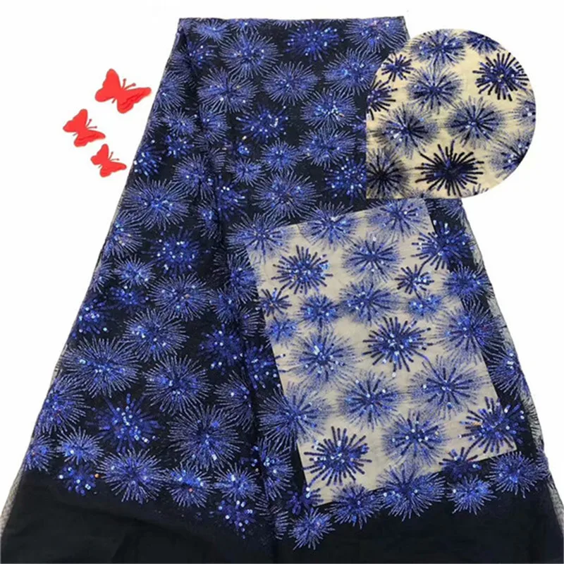 

2019 Latest Royal Blue French African Lace Fabric High Quality African Embroidered Tulle Lace Fabric For Wedding