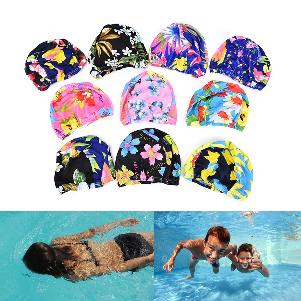 

Print Pool Bathing Hat Swim Hat Floral Swimming Cap Women Ruched Swimming Caps For Long Hair Ear Protection Caps 1PC