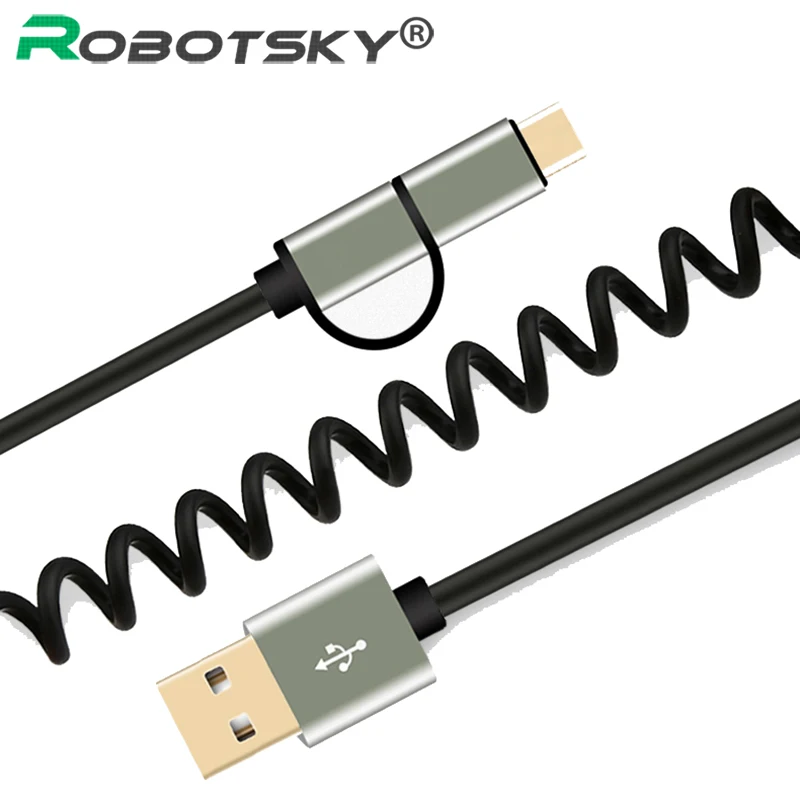 

2 in 1 Spring Type C Micro USB QC3.0/2.0 Fast Charging Data Cable USB-C Spring Charger Cable For XiaoMi Huawei Samsung Oneplus
