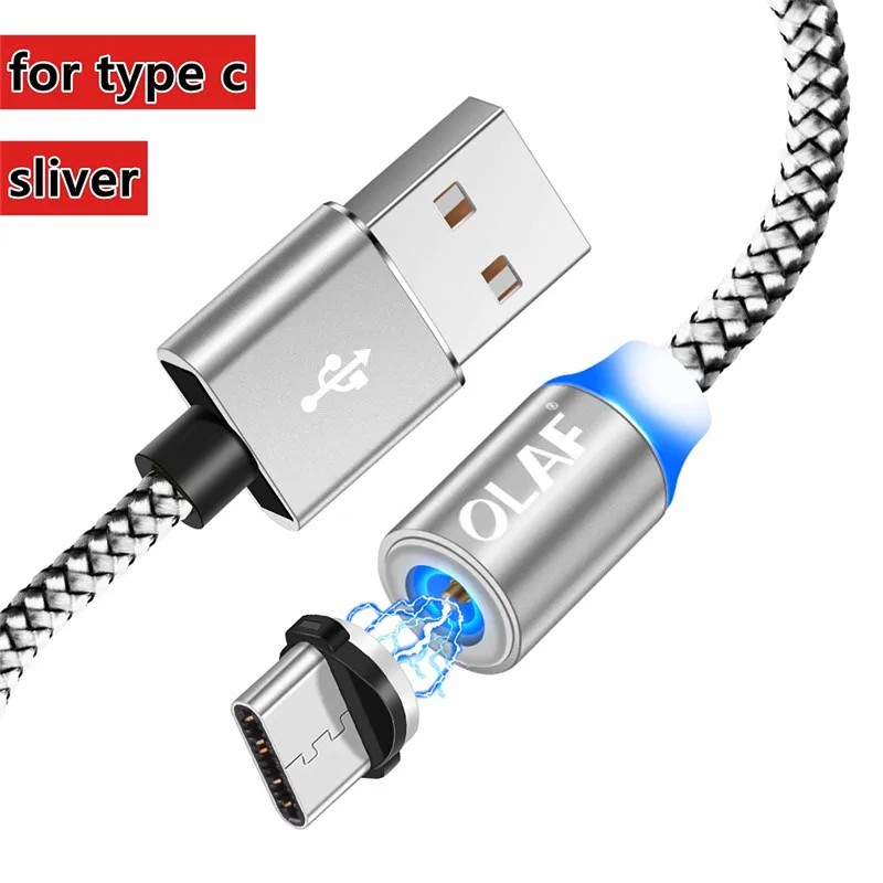 Магнитный кабель Micro USB для быстрой зарядки, кабель usb type C, магнитный кабель для зарядки и передачи данных, шнур для iPhone X 7 8 samsung S9 Xiaomi - Color: For Type C-Sliver