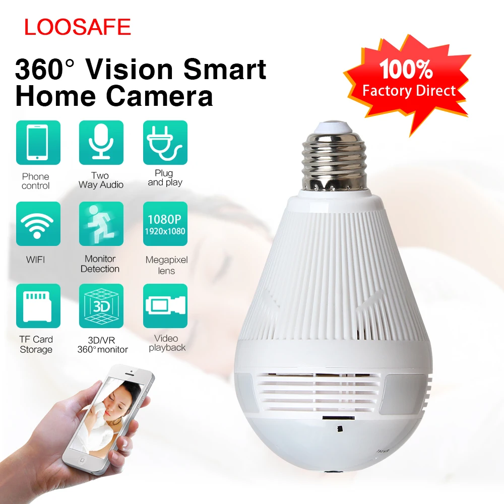 Беспроводная панорамная лампа LOOSAFE 960, wifi, домашняя камера безопасности, CCTV, рыбий глаз, 360 градусов, камера HD, wifi, сеть, удаленный монитор