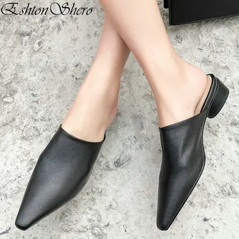 

EshtonShero Summer Woman Shoes Sandals Leather+PU Pointed Toe Med Heels Solid Slip On White Ladies Wedding Beach Shoes Size 3-8