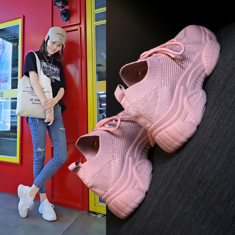 

Women's casual increase mesh white shoes women's casual shoes breathable women's shoes fly woven sneakers