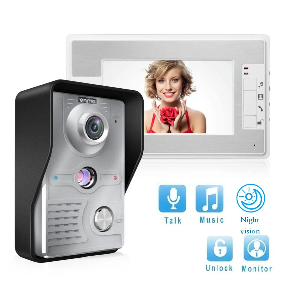 

Household 7 Inch TFT LCD Screen 5M Wired Video Intercom Doorbell Waterproof Night Vision Infrared Door Bell control unlocking