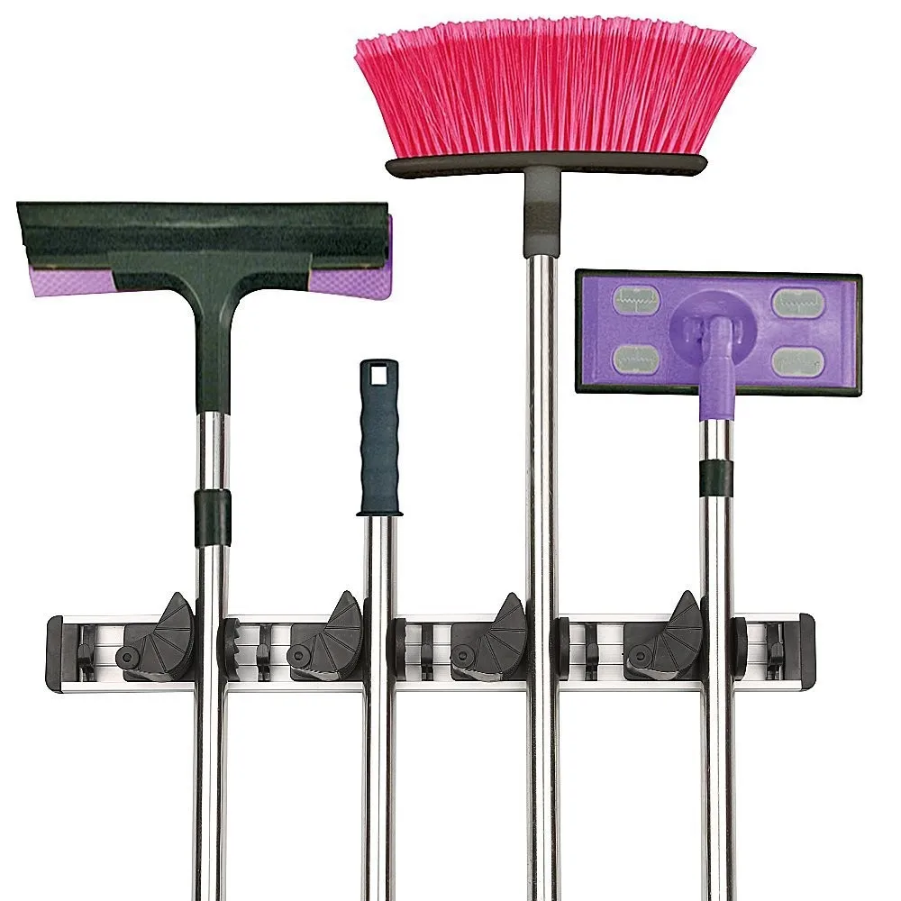 Universal Kitchen Storage Tool Holder Position With Hooks Wall Mounted Storage Organizer Mop and Bathroom Holders Racks