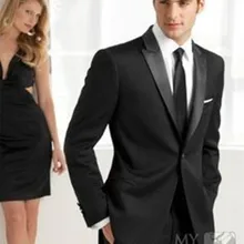 Костюмы Под заказ смокинг жениха Пик воротник черный элегантное платье slim fit