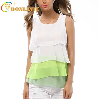 

Women Cloth Summer Blouse Large Loose Irregular Gradient Solid Color Ruffle Chiffon Shirt Sleeveless Sling Blouse Fashion Voile