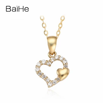 شراءBAIHE الصلبة 18K الذهب الأصفر 0.19ct الجولة الماس الطبيعي النساء المشاركة غرامة مجوهرات جميلة على شكل قلب الماس القلائد