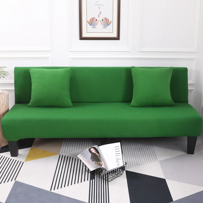 Green Solid Color Stretch Sofa Cover No Handrails High Elastic Couch