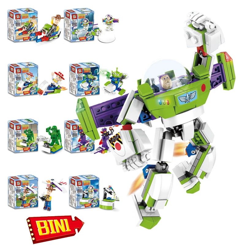 

285+PCS 8 in 1 Anime Action Figures Set Toy Buzz Lightyear Woody Jessie Story 4 Building Blocks Bricks DIY Toys Gifts For Kids