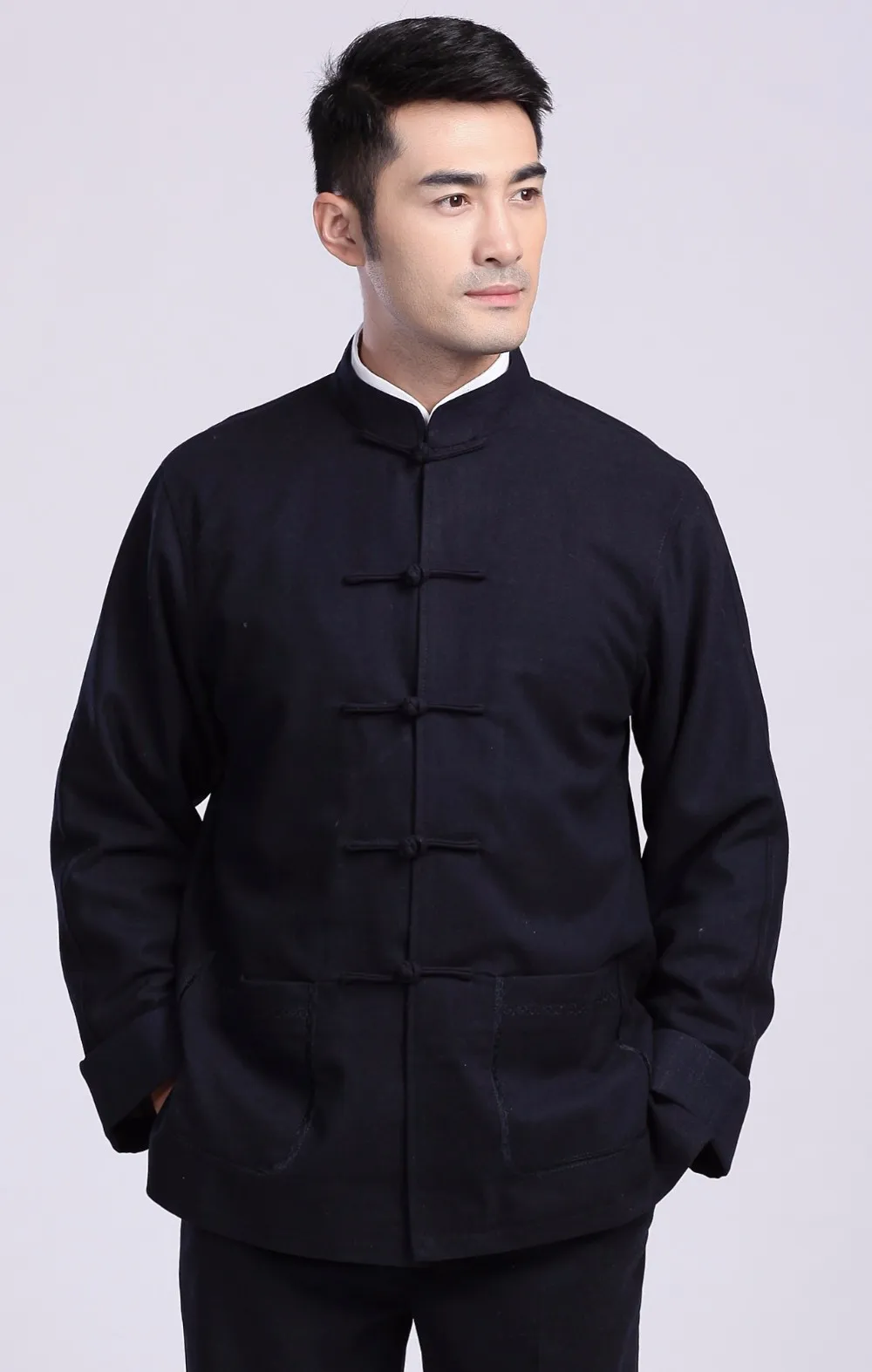 Китайский однотонный костюм куртки chinoisery воротник мандарина Slim Fit кунг-фу куртки новая мода туника костюм 2 цвета