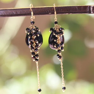Black Onyx GLSEEVO натуральный черный оникс длинные висячие серьги Рыбный крючок 925 стерлингового серебра серьги ручной работы вечерние серьги GE0086 - Цвет камня: Black Onyx