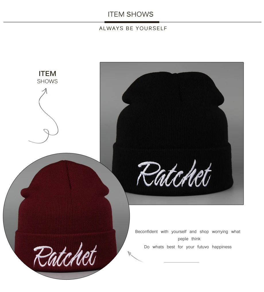 5ADK Unisex Skullies Beanie With Embroidery Words Ratchet 2018 Autumn Winter Fashion Brand Casual hat For Boy #CAP100
