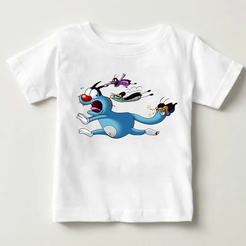Новые популярные футболки с коротким рукавом для мальчиков, Oggy и тараканы, Детская летняя футболка, футболки с короткими рукавами для мальчиков и девочек - Color: White1