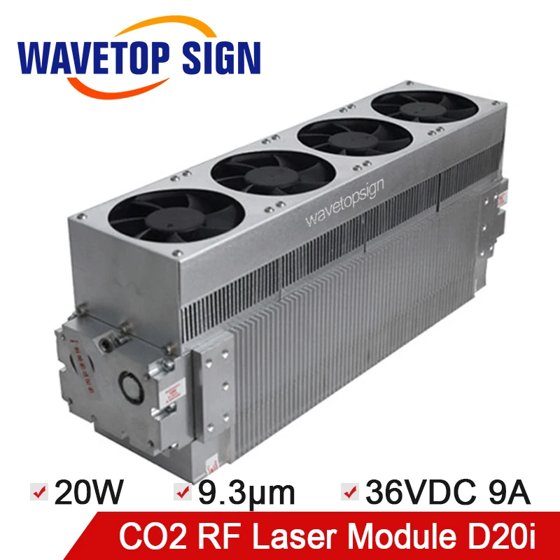 

WaveTopSign CO2 Laser Module 20W Wavelength 9.3nm Input Power Supply 36VDC 9A use for Mineral Water Bottle Marking