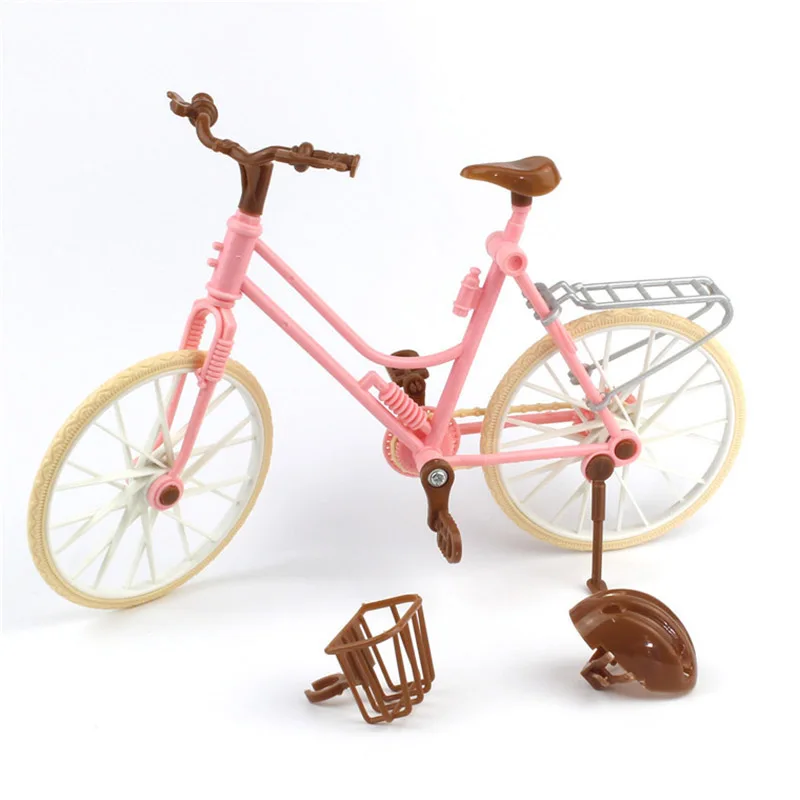 Модный съемный розовый велосипед с коричневым пластиковым шлемом ведущая звезда высокого качества красивый велосипед для кукол аксессуары - Цвет: Розовый
